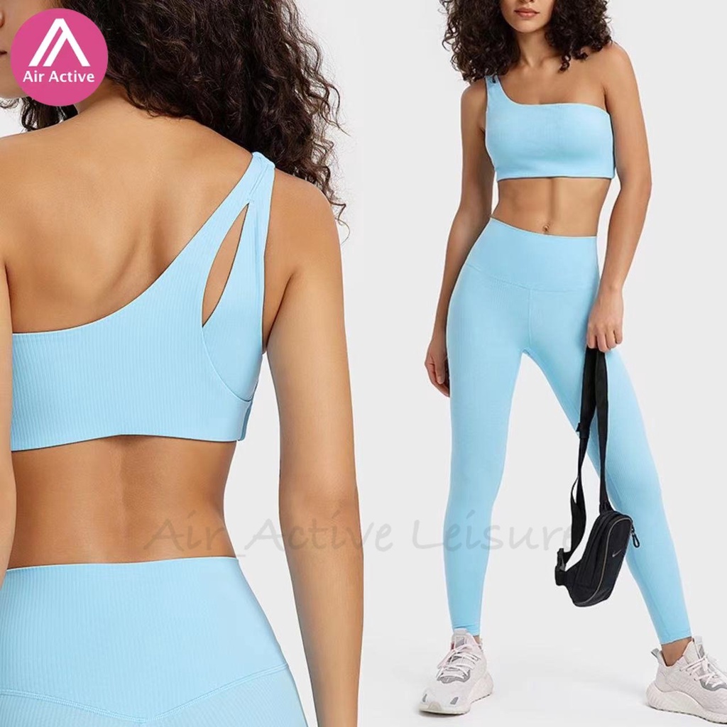 AirActive Set đồ thể thao nữ áo ngực thể thao lệch vai và quần legging tập luyện làm bằng vải có gân