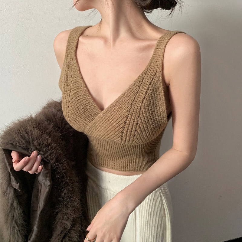 Áo Dệt Kim Hai Dây Màu Sắc Đơn Giản Cho Nữ