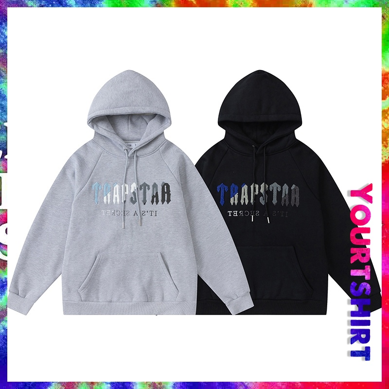 Áo Khoác Hoodie Cặp Vải Lông Thêu Hình Trapstar Màu Xanh Dương Và Trắng Cỡ Lớn Thời Trang Cho Cặp Đôi