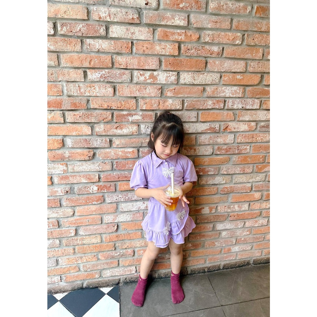 MỚI 2023 Set polo chân váy 100% cotton bé gái dịu dàng Hàn Quốc