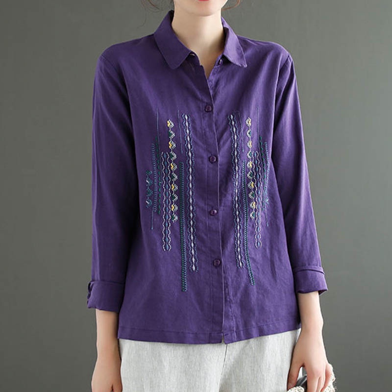 Áo Sơ Mi Dài Tay Chất Liệu Cotton Lanh Thêu Trang Trí Dành Cho Nữ