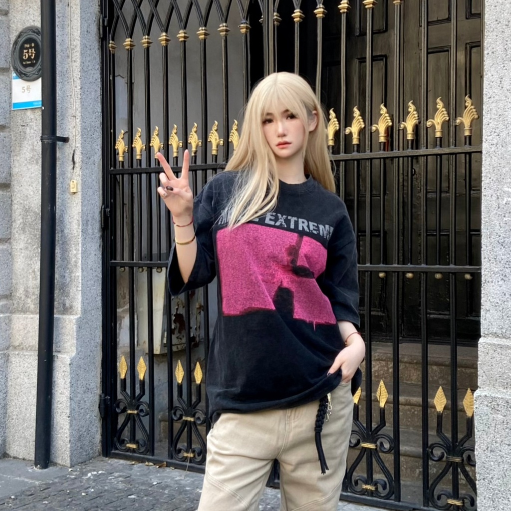 Áo thun NRVP 100% cotton tay ngắn dáng rộng in họa tiết độc đáo phong cách Hàn Quốc thời trang cho nam và nữ