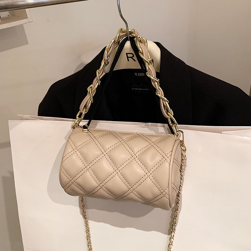 Ielgy Túi Xách Đeo Vai Hình Trụ Thêu Dây Xích Đa Năng Thiết Kế Hình Thoi Cho Nữ