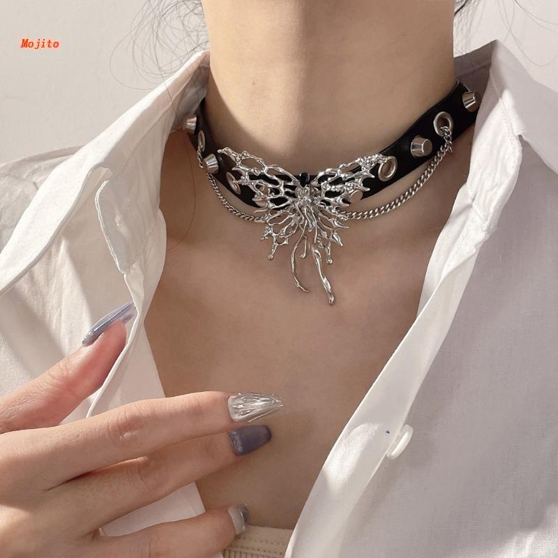 Vòng cổ Da Mặt Hình Bướm Thời Trang Cho Nữ