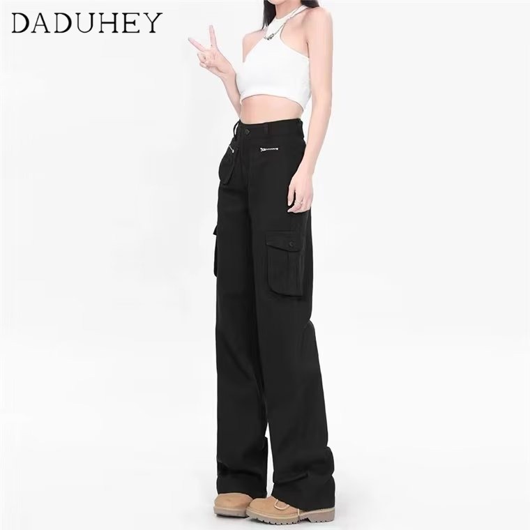 Quần dài DaDuHey lưng cao dáng rộng phối nhiều túi kiểu dáng retro thời trang Mỹ