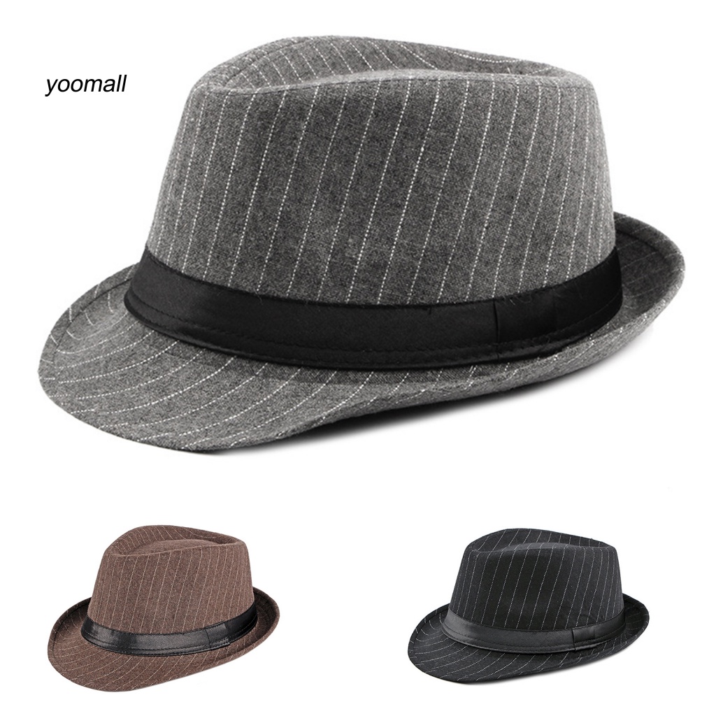 Mũ Fedora Rộng Vành Họa Tiết Kẻ Sọc Thời Trang Thu Đông Cổ Điển