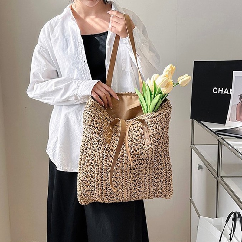 Túi Xách Đeo Vai Sức Chứa Lớn Họa Tiết Hoa Và Ống Hút Phong Cách Hàn Quốc Cho Nữ