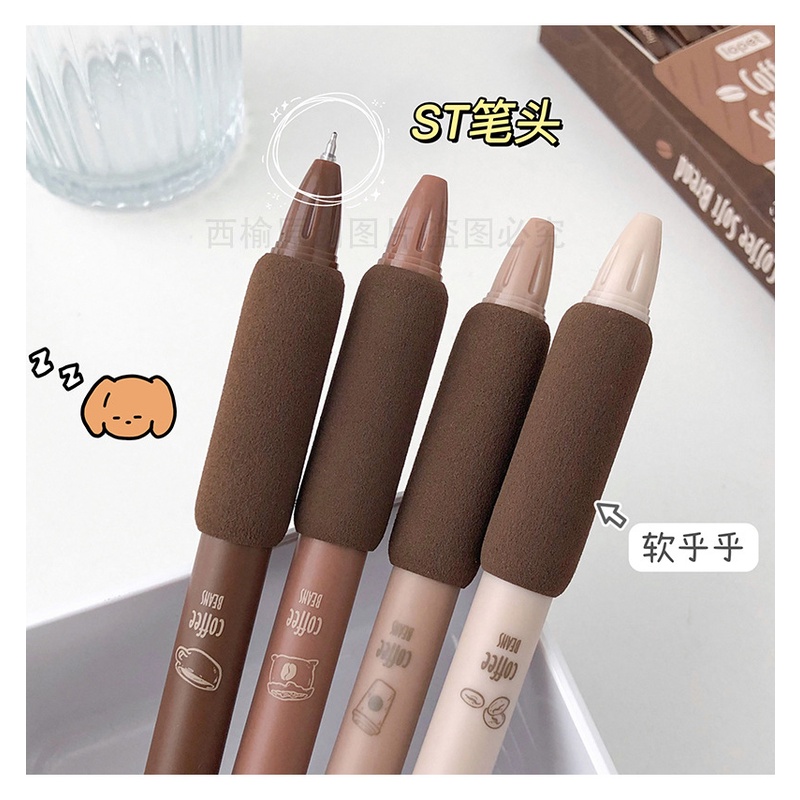 Set 4 Bút Bi Ngòi 0.5st Màu Đen / Cà Phê Dạng Nhấn Tiện Dụng