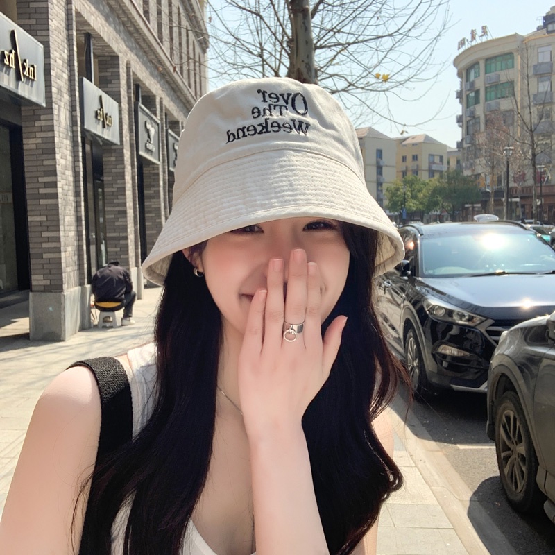 Mũ Bucket Chất Liệu Cotton Thêu Chữ Phong Cách Retro Hàn Quốc Cho Nữ