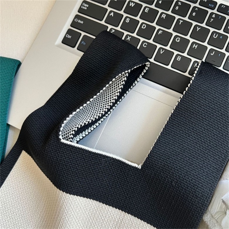 Túi Xách Tay Bằng Vải Dệt Kim Họa Tiết Kẻ Sọc Nhiều Màu Sắc Thời Trang Mùa Hè Dành Cho