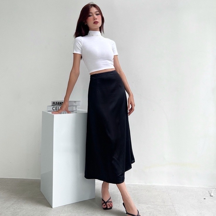 Chân Váy Satin Chữ A Lưng Cao Màu Trơn Thời Trang Xuân Hè Cho Nữ QT2016
