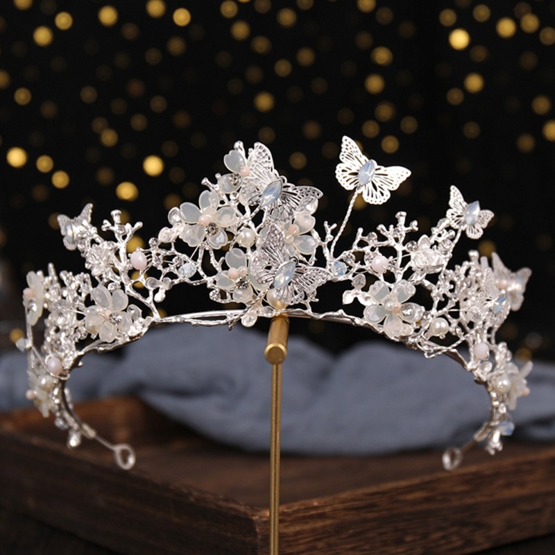 Vương Miện Cô Dâu Hình Bướm Rỗng Lấp Lánh Phong Cách Baroque Thanh Lịch