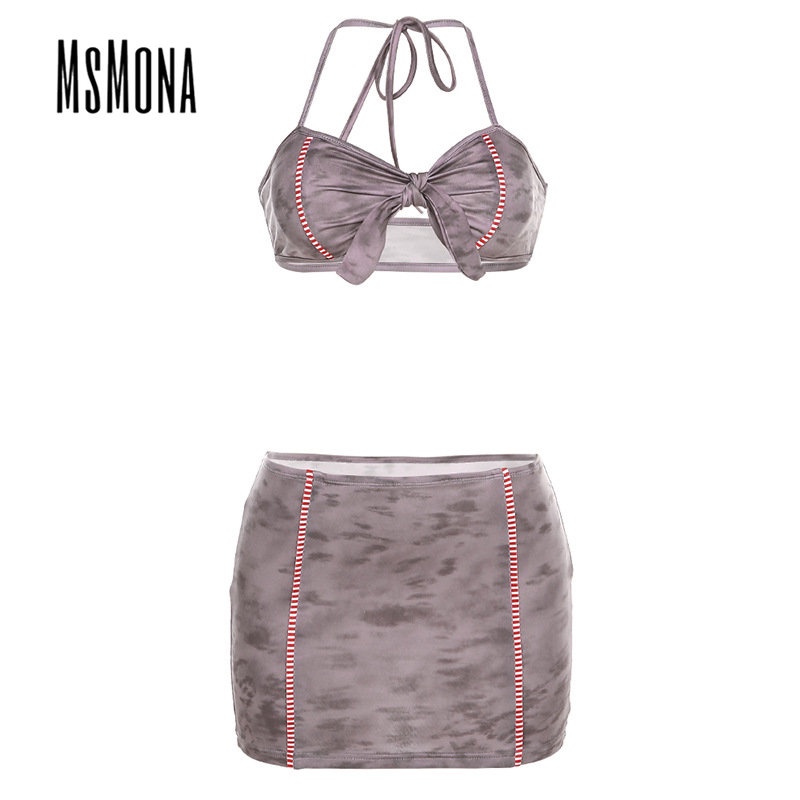 MsMona Bộ Đồ Bơi Không Tay Lưng Thấp Dáng Ôm In Họa Tiết Thời Trang 2023 Quyến Rũ Cho Nữ