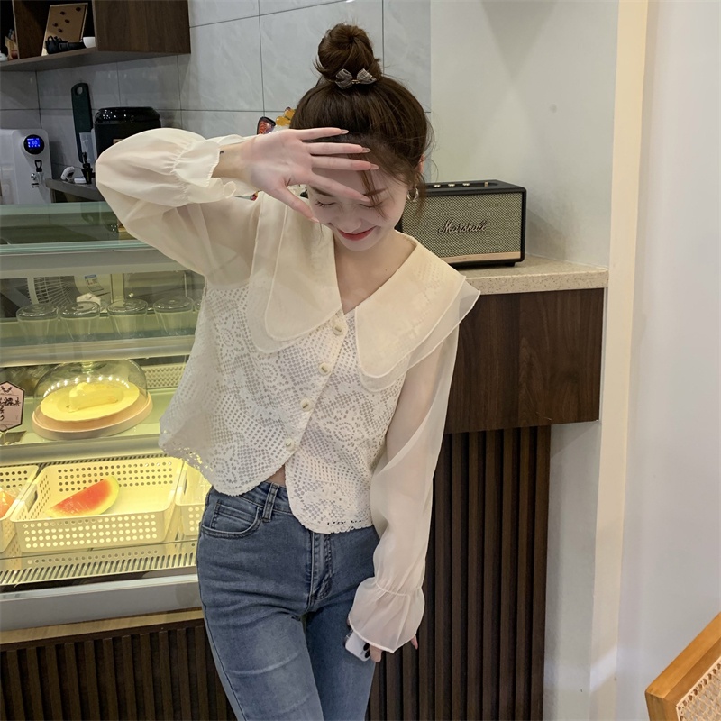 IELGY Áo Sơ Mi Dài Tay Phối Ren Thời Trang Dành Cho Nữ