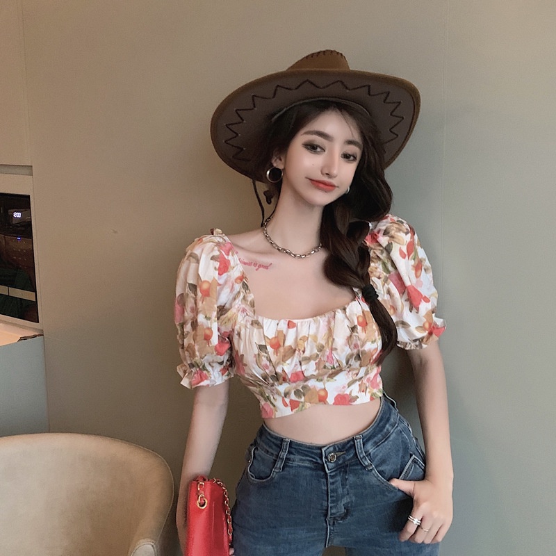 IELGY     Áo Sơ Mi Ngắn Tay Phồng Hở Lưng Thắt Nơ Cá Tính Cho Nữ