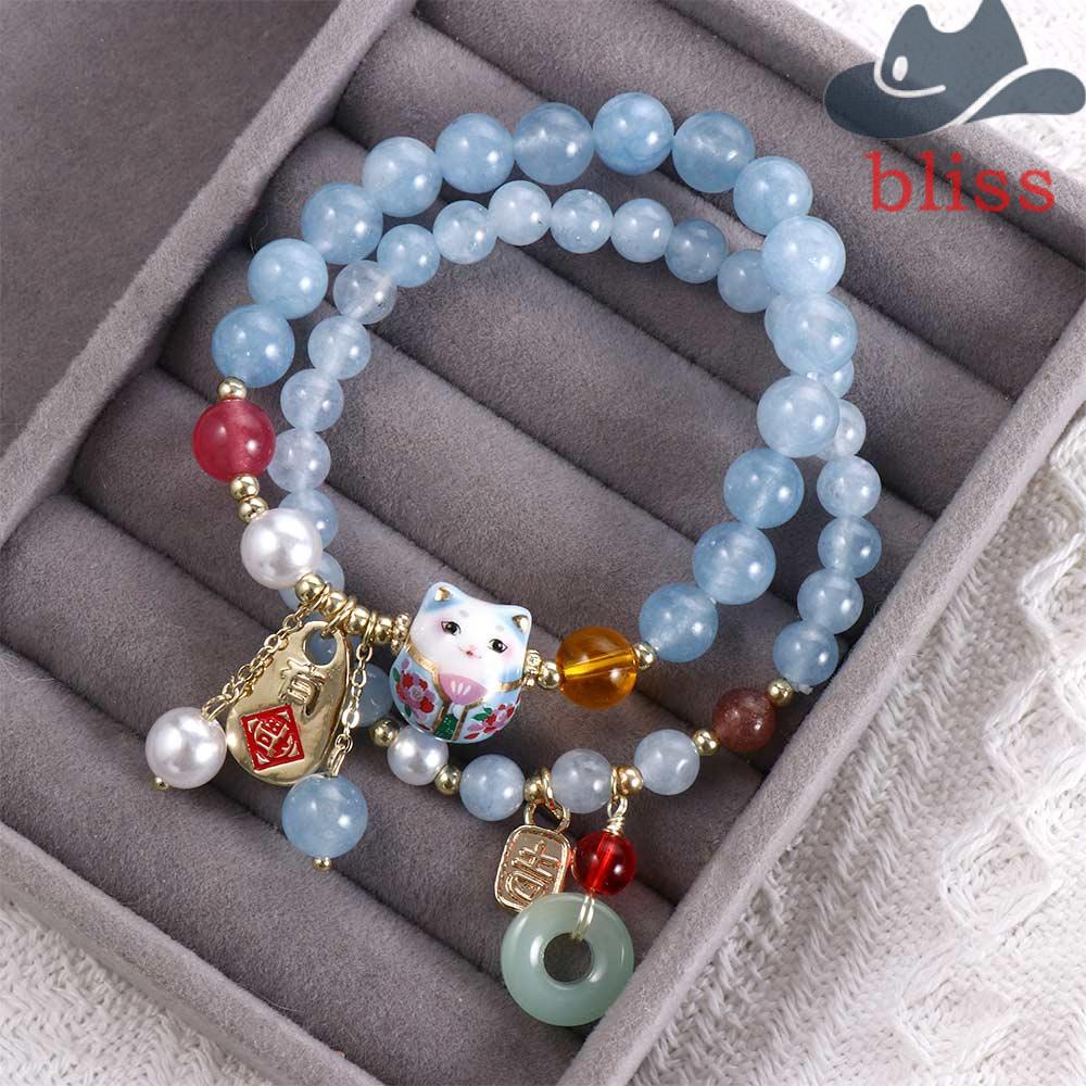 Vòng Tay Chuỗi Hạt Mặt Hình Mèo May Mắn Maneki Neko Phong Cách Dân Tộc Đơn Giản Dành Cho Nữ