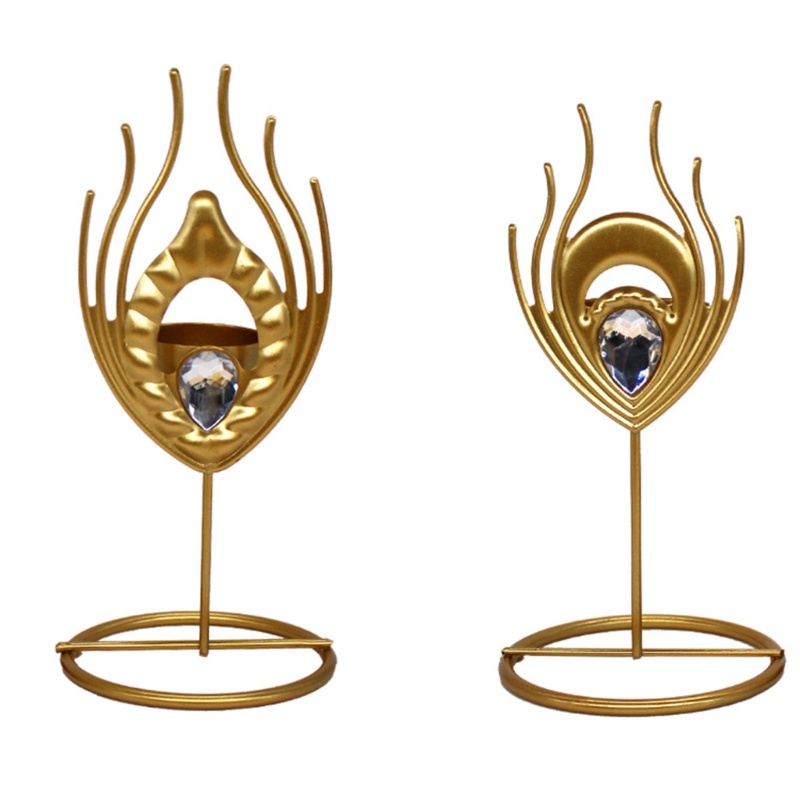 Giá Đỡ Nến Hình Lông Vũ Bằng Sắt Màu Vàng Kim Trang Trí Phòng Bếp