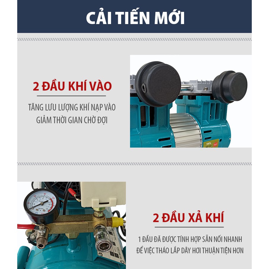 Máy nén khí không dầu hai đầu ROMANO ROMA 20-35 dung tích 35L công suất 2HP CHÍNH HÃNG thế giới máy