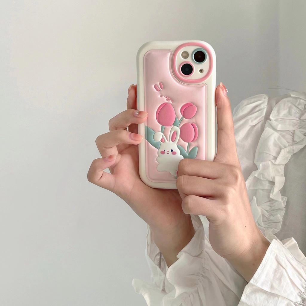 Ốp Điện Thoại TPU PC Silicon Mềm Chống Rơi Hình Hoa Tulip / Thỏ Dễ Thương Cho iPhone 14 13 12 11 Pro Max