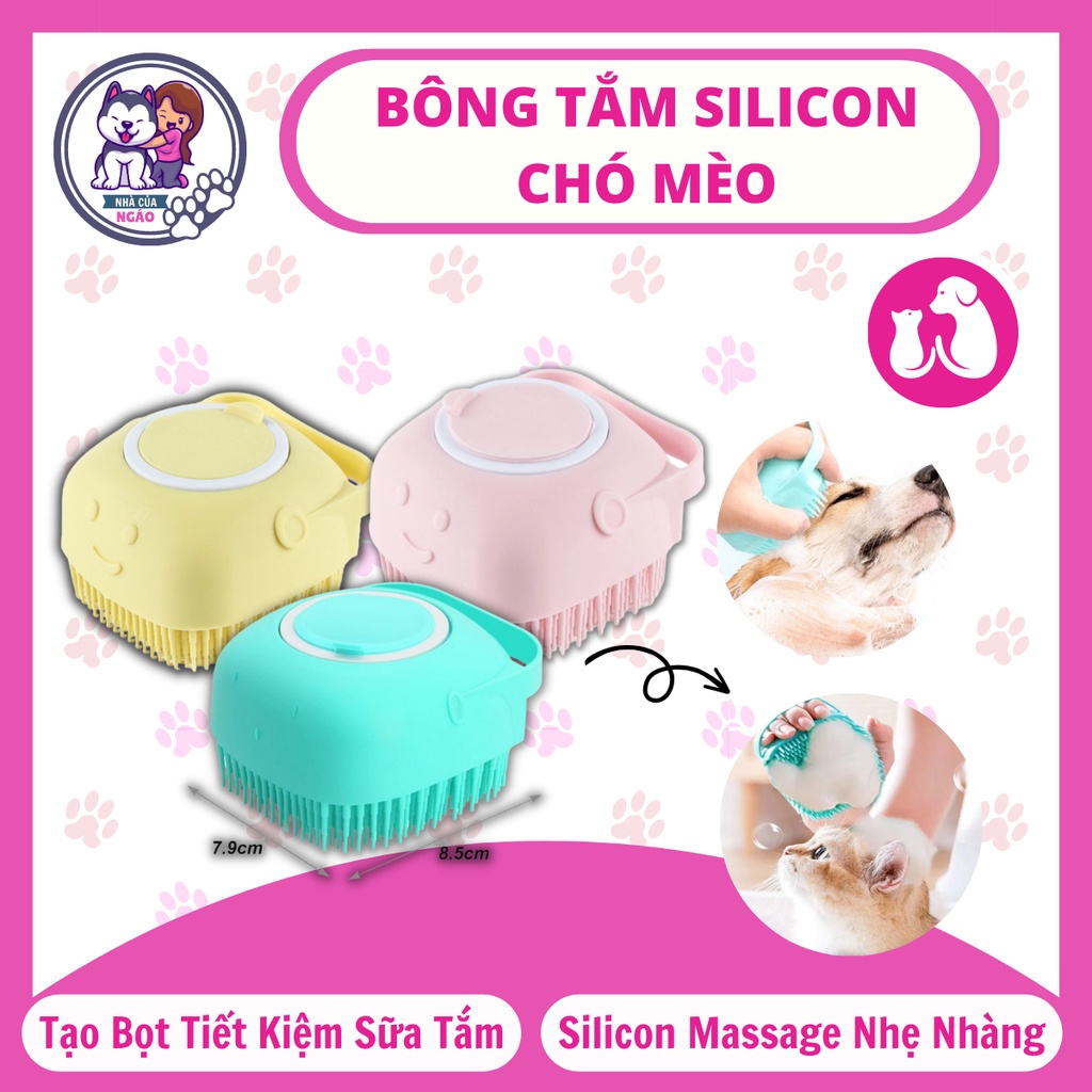 Bông Tắm Silicon Dành Cho Chó Mèo Bàn Chải Tắm Massage Thú Cưng Cao Cấp
