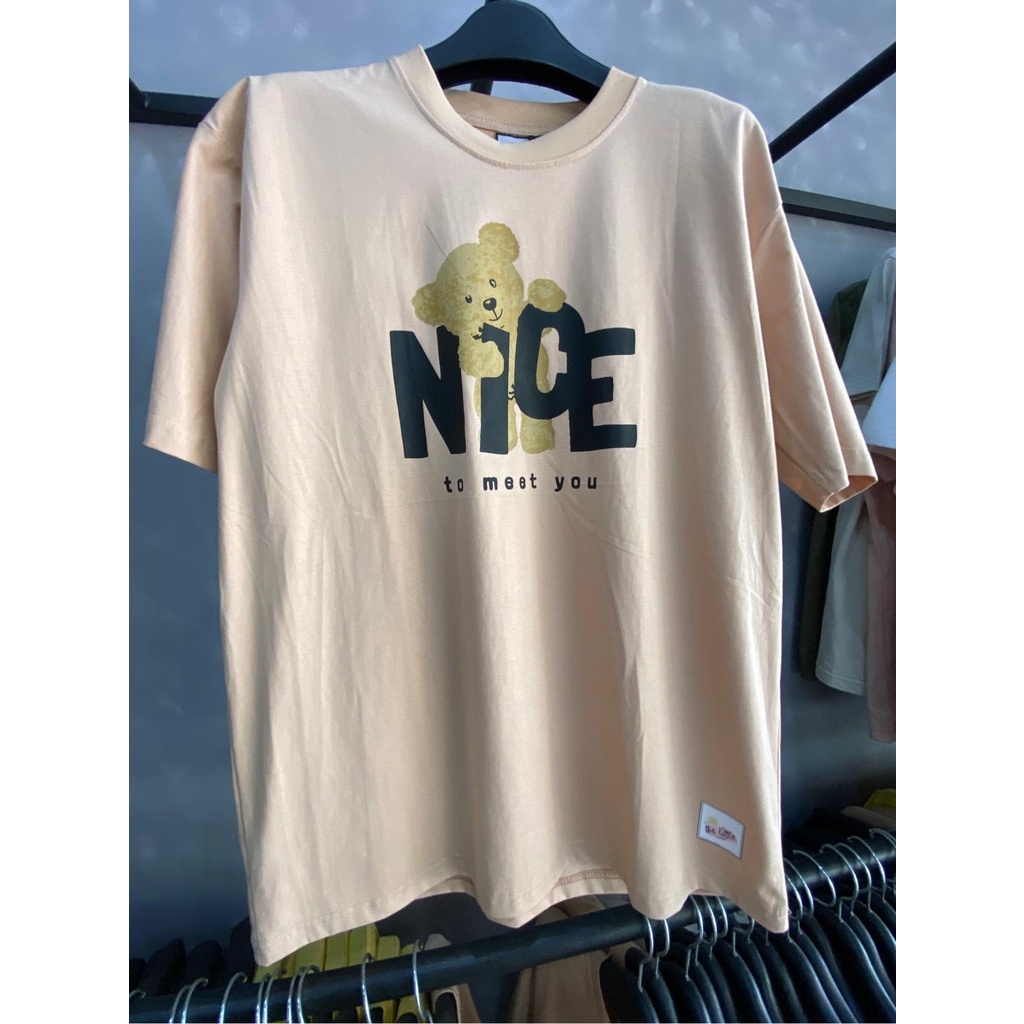 Áo thun Gấu nice to meet you chất liệu cotton 100% phong cách unisex đơn giản thoáng mát