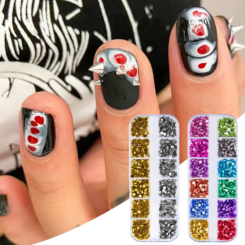 1 Hộp Đinh Tán 12 Ngăn Không Phai Màu Chống Oxy Hóa Có Thể Tháo Rời Dùng Trang Trí Móng Tay DIY