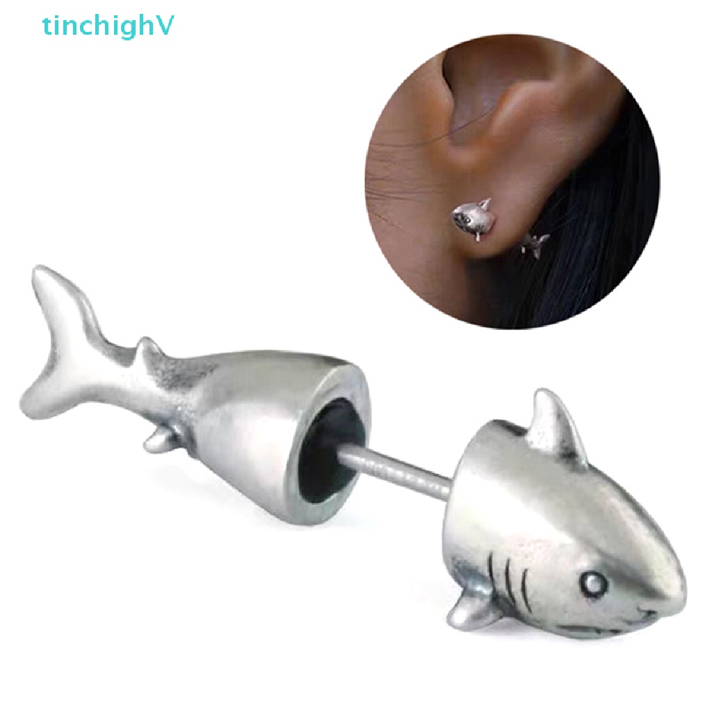 [TinchighV] 1 Khuyên Tai Bạc Dạng Nẹp Hình Cá Mập Phong Cách Punk Hip Hop Cổ Điển Cho Nam Và Nữ [Mới]