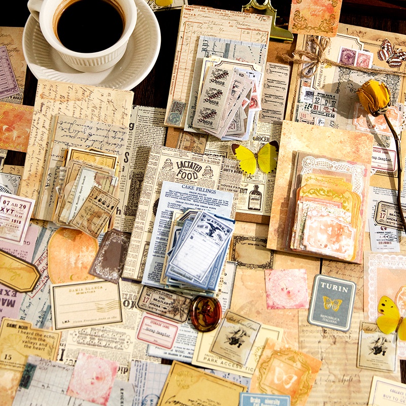 Set 100 Miếng Dán Trang Trí Sổ Tay Phong Cách retro