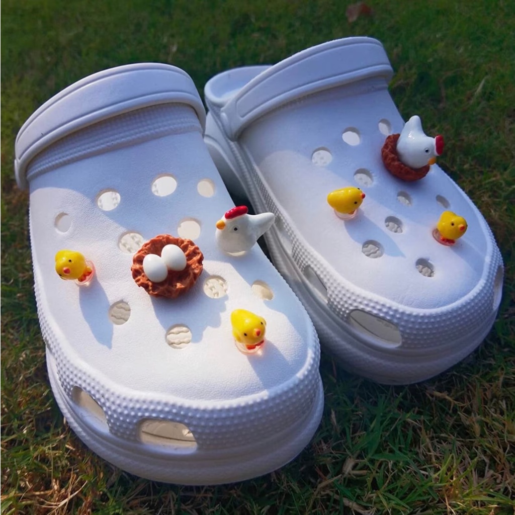 Sticke Set 7 / 14 Ghim Cài Giày 3D Hình Gà Con Dễ Thương phụ kiện dép croc jibbitz charms Nút Gắn Trang Trí Giày Dép Jibbitz, Sticker, Charm Xinh Xắn Đáng Yêu