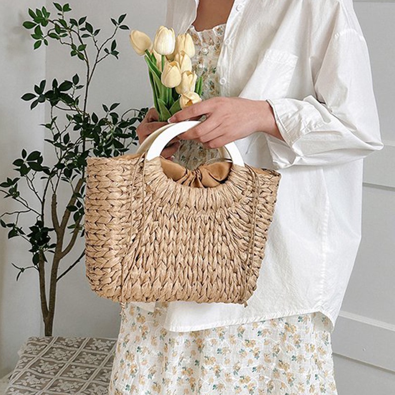 Ielgy Túi Xách Rơm Đựng Rau Củ Quả Phong Cách Nhẹ Nhàng Đa Ứng Dụng Mùa Hè Cho Nữ