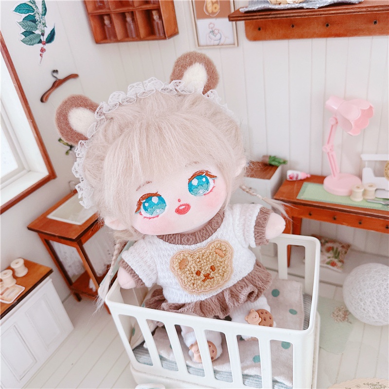 Váy Cotton Dệt Kim Màu Trắng / Nâu 20cm Xinh Xắn Cho Búp Bê