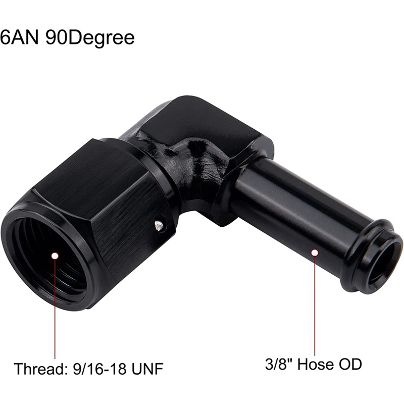 Đầu Nối Dây Dẫn Nhiên Liệu 6AN Female toBarb 90 Độ Bằng Nhôm Màu Đen