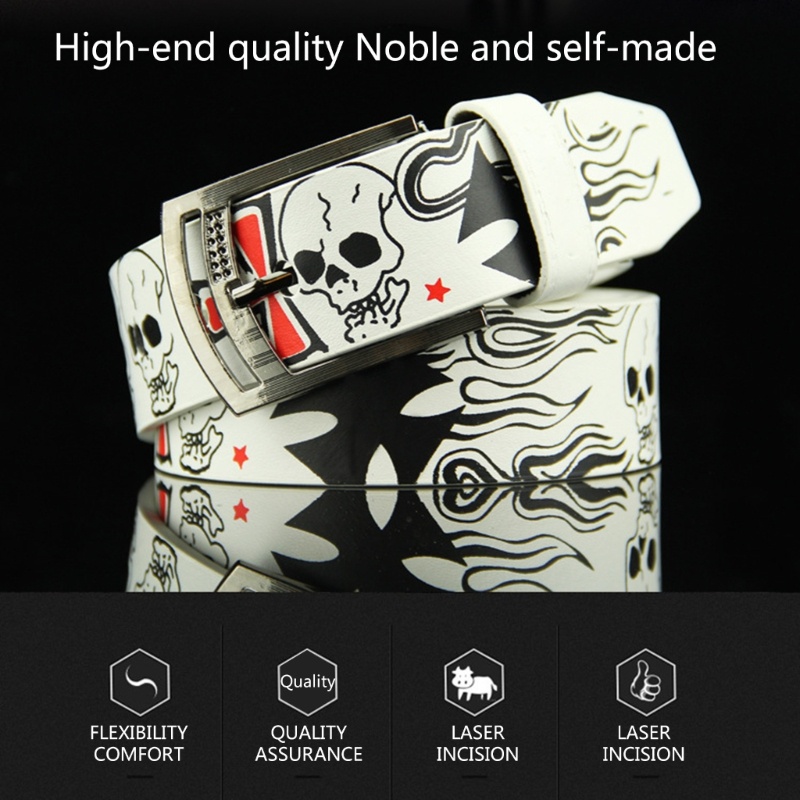 Thắt Lưng Họa Tiết Đầu Lâu Phong Cách Punk Cá Tính Cho Nam Và Nữ