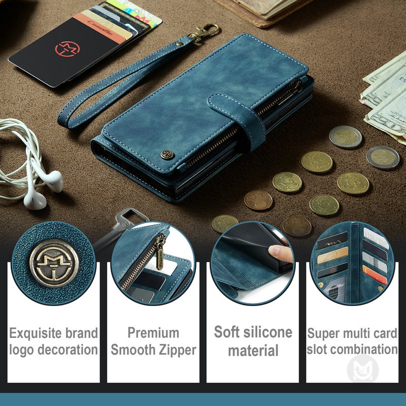 Ốp Điện Thoại Da Kèm Ngăn Đựng Thẻ Có Khóa Kéo Cho Samsung Galaxy S23 S22 S21 S20 Plus Ultra S20FE S21FE