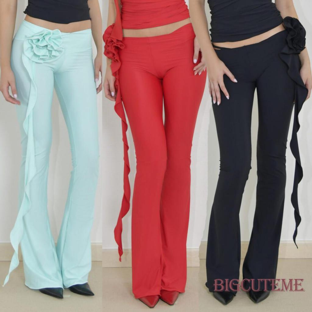 Quần Legging Lưng Thấp In Họa Tiết Hoa 3D Phối Tua Rua Phong Cách Vintage Thời Trang Mùa Hè Cho Nữ Y2k
