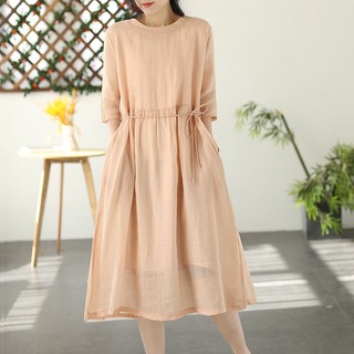 Đầm Cotton Lanh Dáng Dài Vừa Tay Lửng Thời Trang Mùa Hè Chất Lượng Cao
