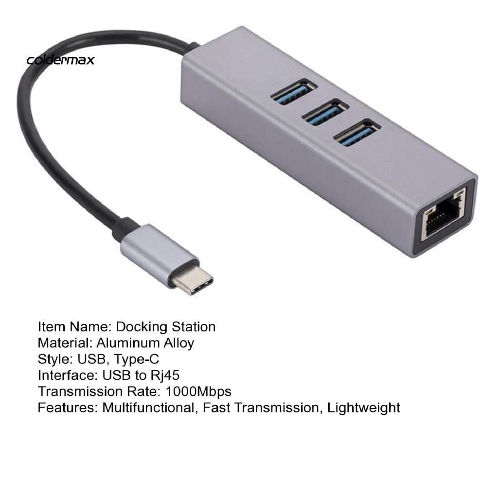 COLD Expansion Dock High-speed Data Transmission 1000Mbps 3 Ports USB3.0 Type-C to Rj45 Lan Network Card Computer Accessories