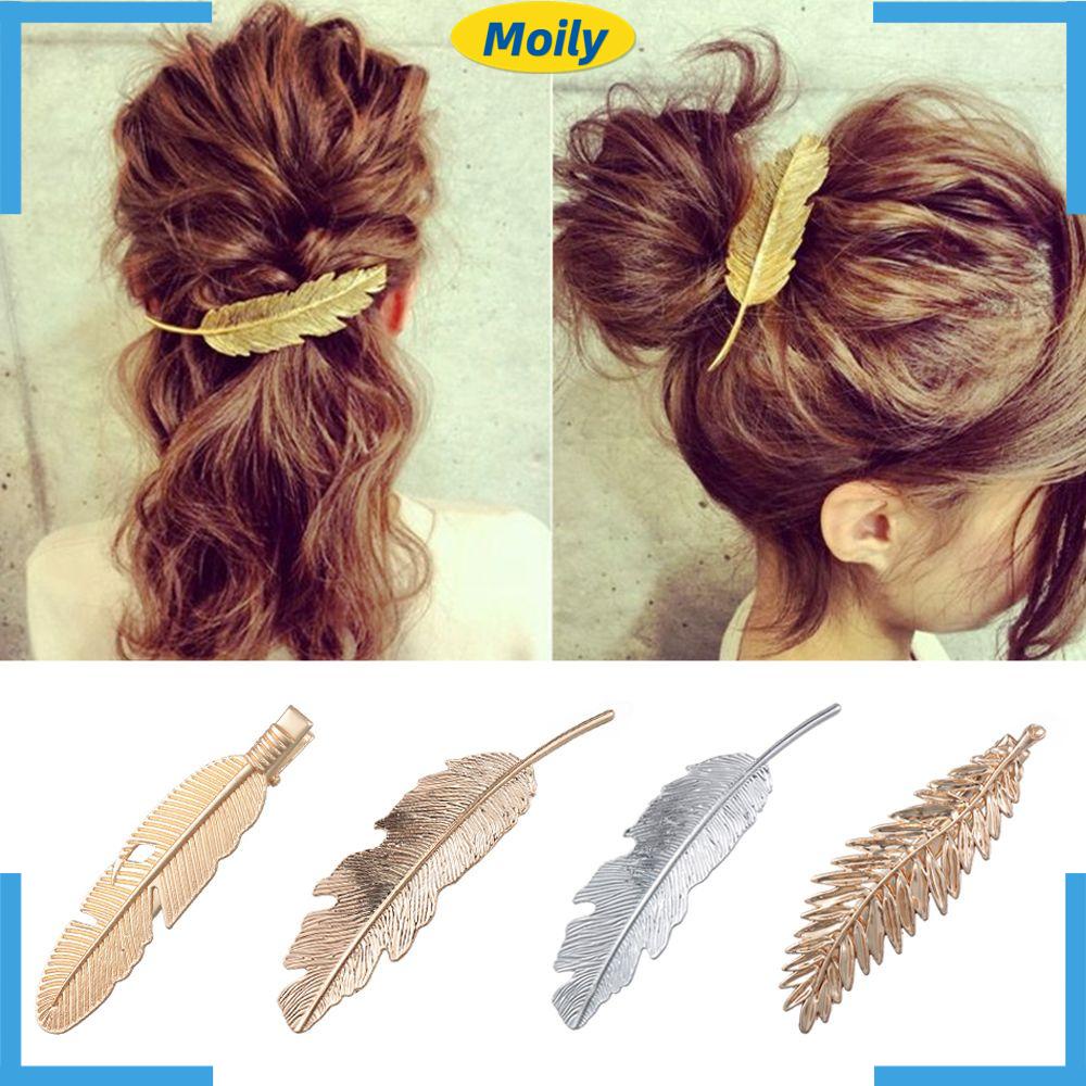Kẹp tóc kim loại tạo hình lá thời trang cho nữ