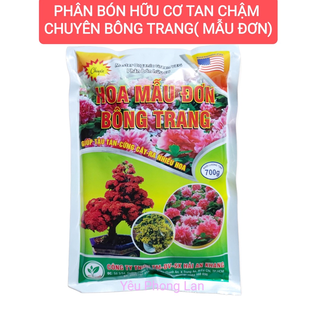Phân bón hữu cơ tan chậm chuyên Bông Trang (mẫu đơn) và các loại cây có hoa, giúp cây khỏe, bông đẹp gói 700gr