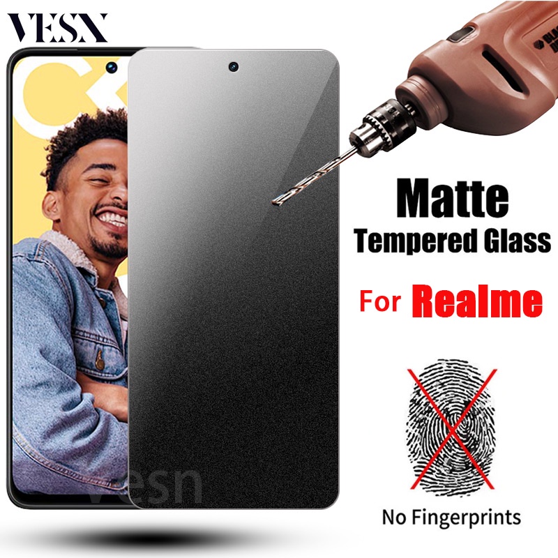 Kính cường lực chống vân tay mồ hôi màu nhám Cho Realme C51 C53 C55 C35 C33 C30 C30s C25 C25s C25y C21 C21y C20 C17 C15 C12 C11 C3 5G 4G 2023