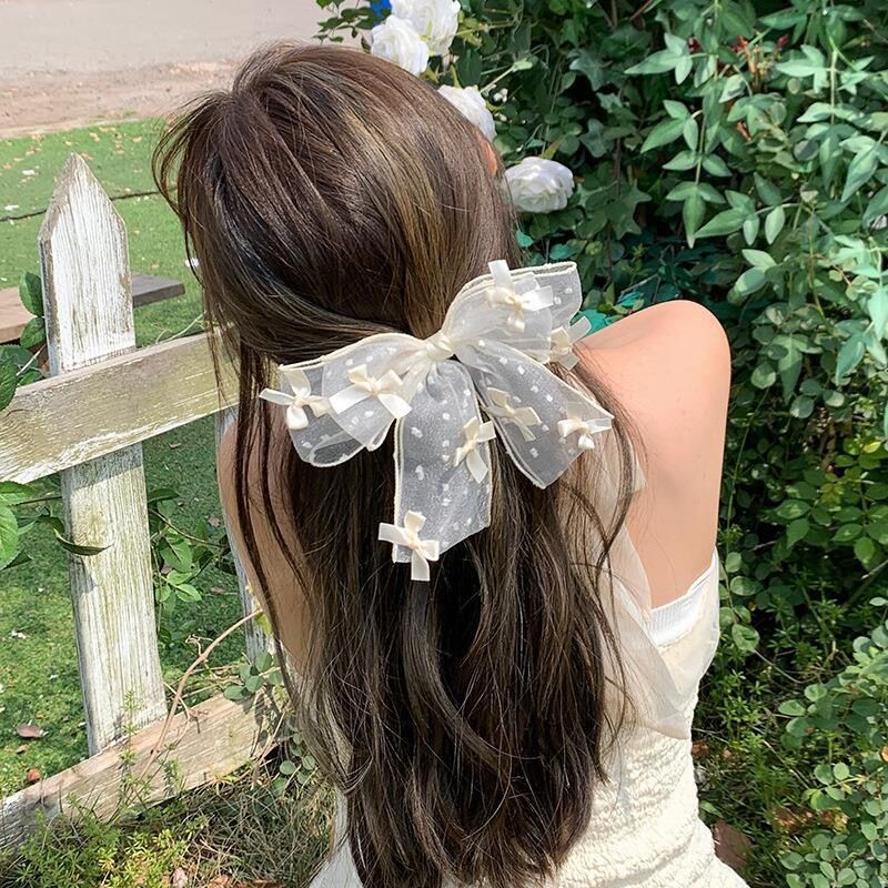 Haimeikang Kẹp Tóc Hình Nơ Họa Tiết Chấm Bi Thời Trang Hàn Quốc Cho Nữ