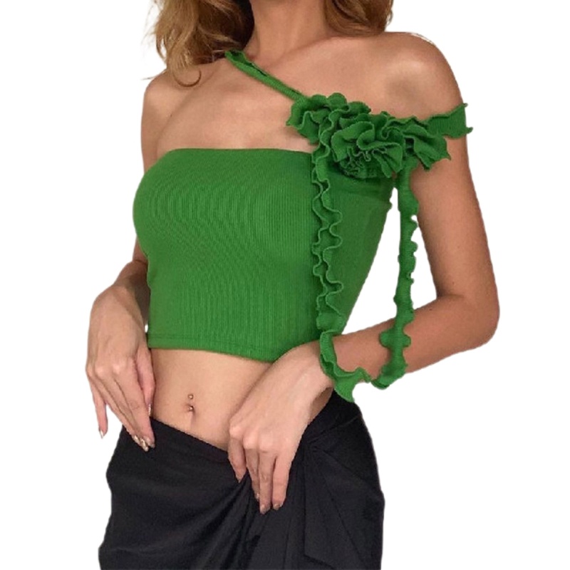 Áo Croptop Trễ Vai Màu Trơn Họa Tiết Hoa Phong Cách Vintage Dành Cho Nữ