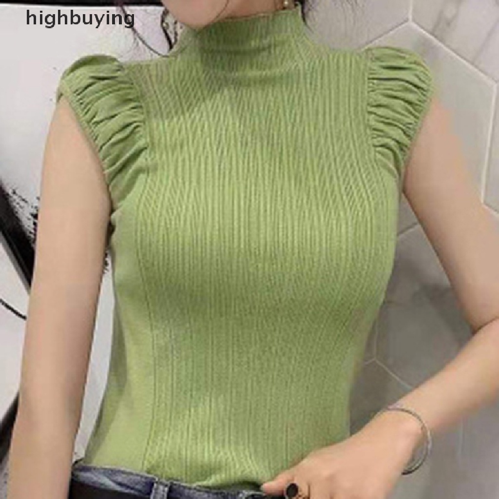 Áo Dệt Kim Sát Nách Cổ Lọ Màu Sắc Ngọt Ngào Cho Nữ