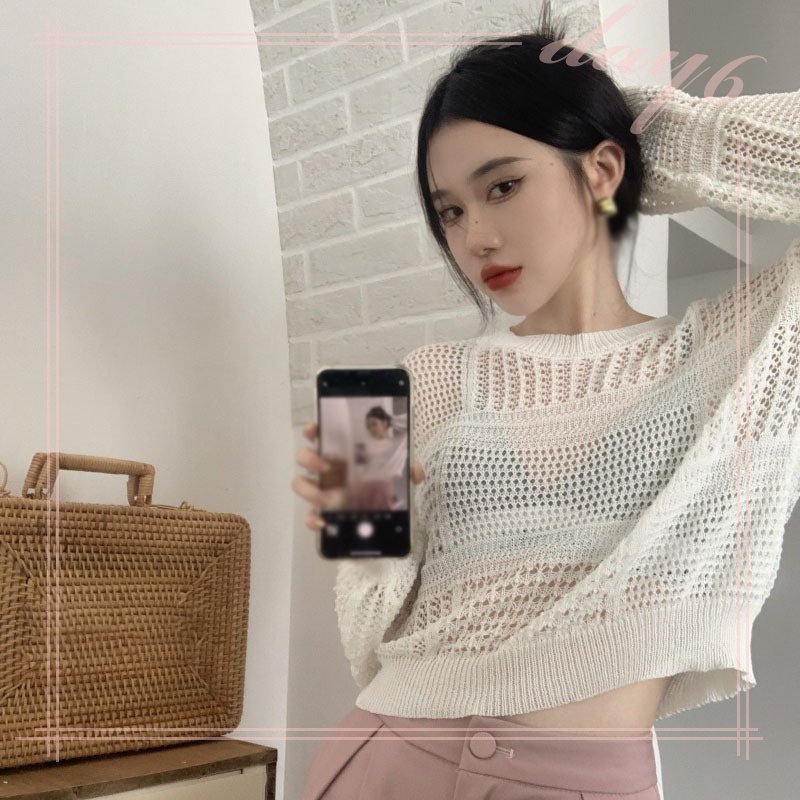 Áo Thun Tay Dài Cổ Tròn Phối Lưới Thoáng Khí Thời Trang Phong Cách Hàn Quốc Cho Nữ