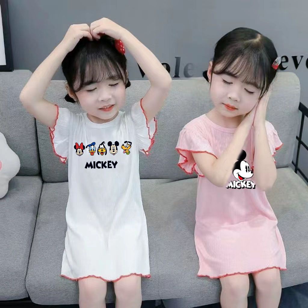 Đồ ngủ Ngắn Tay In Hoạt Hình Chuột Mickey Đáng Yêu Cho Bé Gái