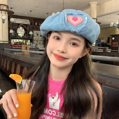 Mũ beret denim Hình Đám Mây Màu Hồng Ngọt Ngào Phong Cách retro Mùa Hè Cho Nữ