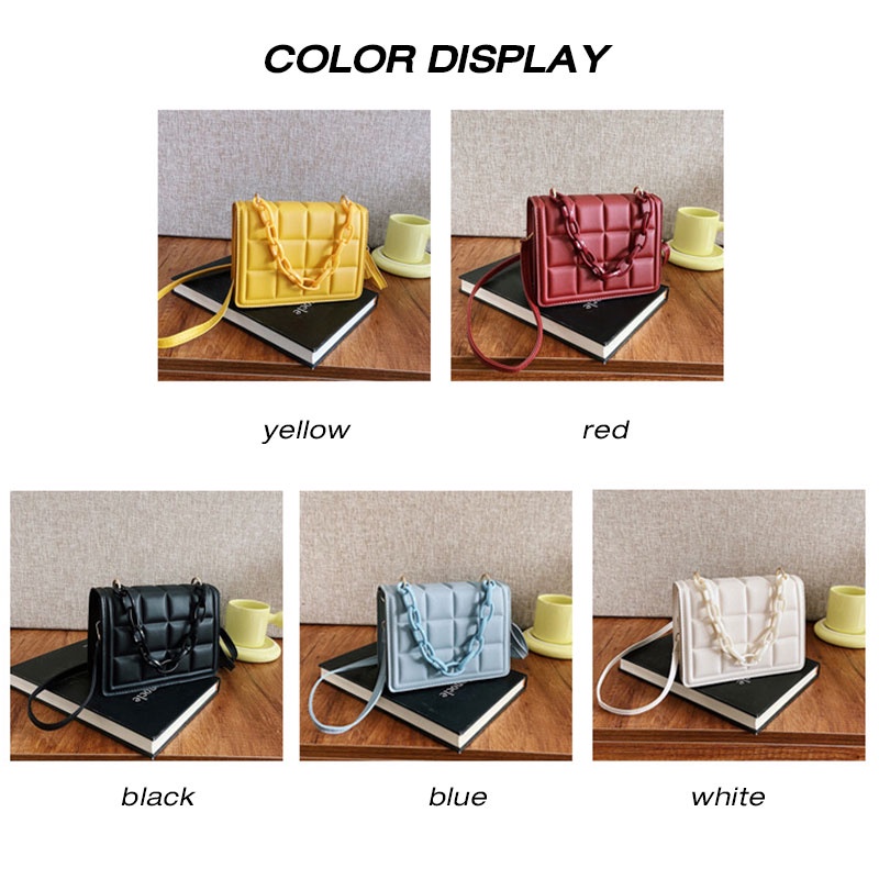 MISCHA Túi Đeo Vai Hình Vuông Màu Trơn Phối Dây Đeo Sợi Xích Thời Trang Cho Nữ