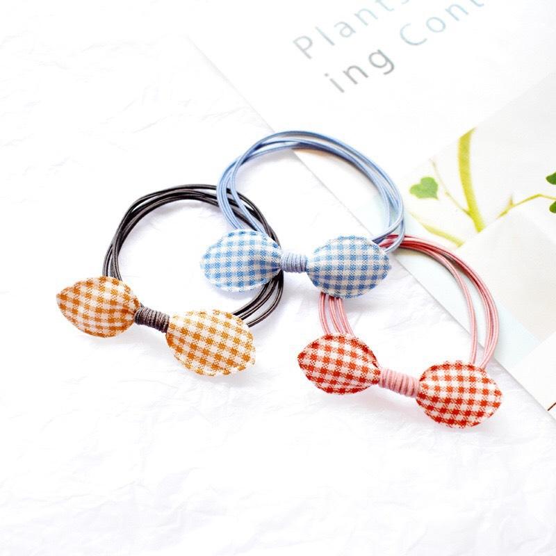 Dây buộc tóc nơ ca rô nhiều màu xinh xắn, dây cột tóc vintage mẹ và bé