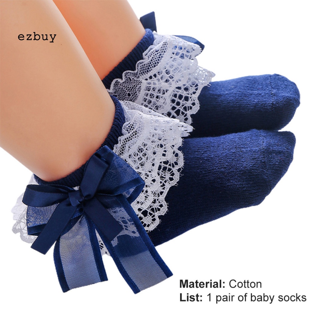 1 Đôi Vớ Dày Co Giãn Thoáng Khí Đính Nơ Ren Dễ Thương Cho Bé Gái