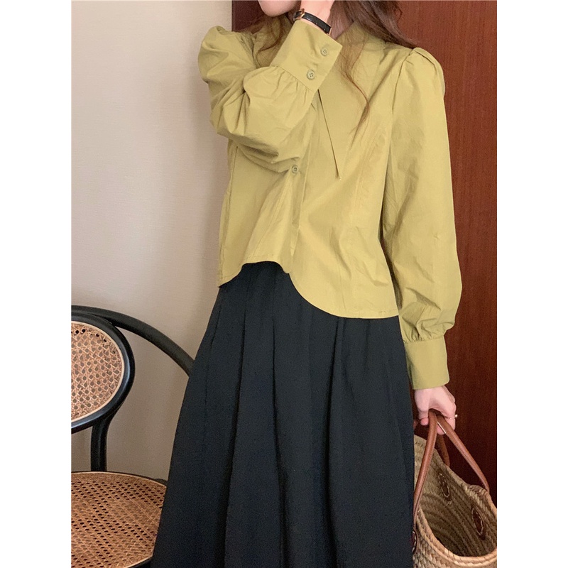 Áo sơ mi SUXI tay dài màu trơn dáng ôm thời trang Hàn Quốc